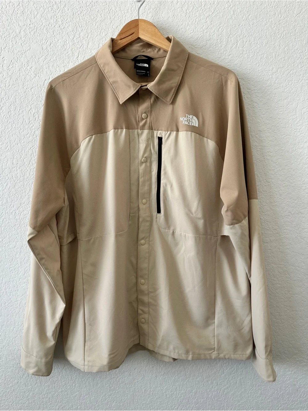 The North Face First Trail UPF Long Sleeve Shirt Size Large Tan Brown Snap